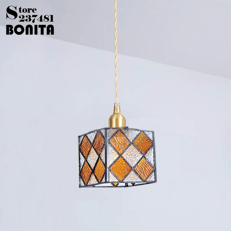 PrismCube Glass Pendant Light Hand-Painted Retro Style