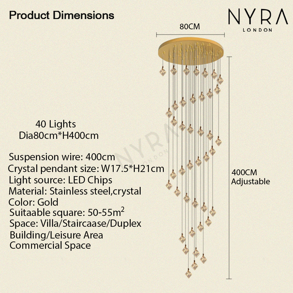 Aurelia Gold Drop LED-krystalllysekrone med glasskrystaller