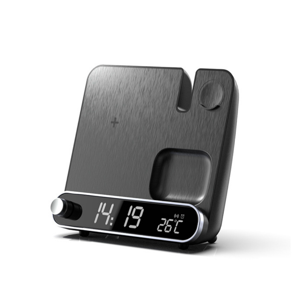 Estação de Carregamento Sem Fios 3 em 1 Luno com Relógio Despertador