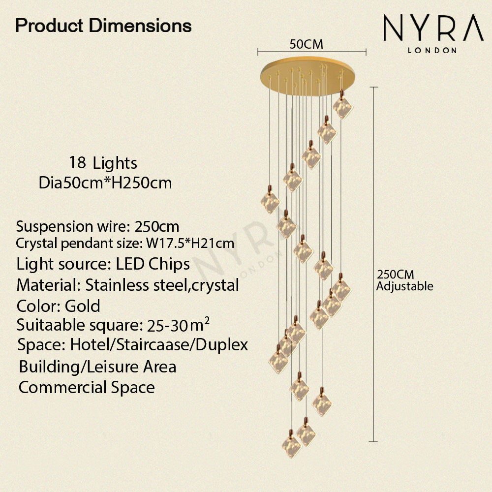 Aurelia Gold Drop LED-krystalllysekrone med glasskrystaller