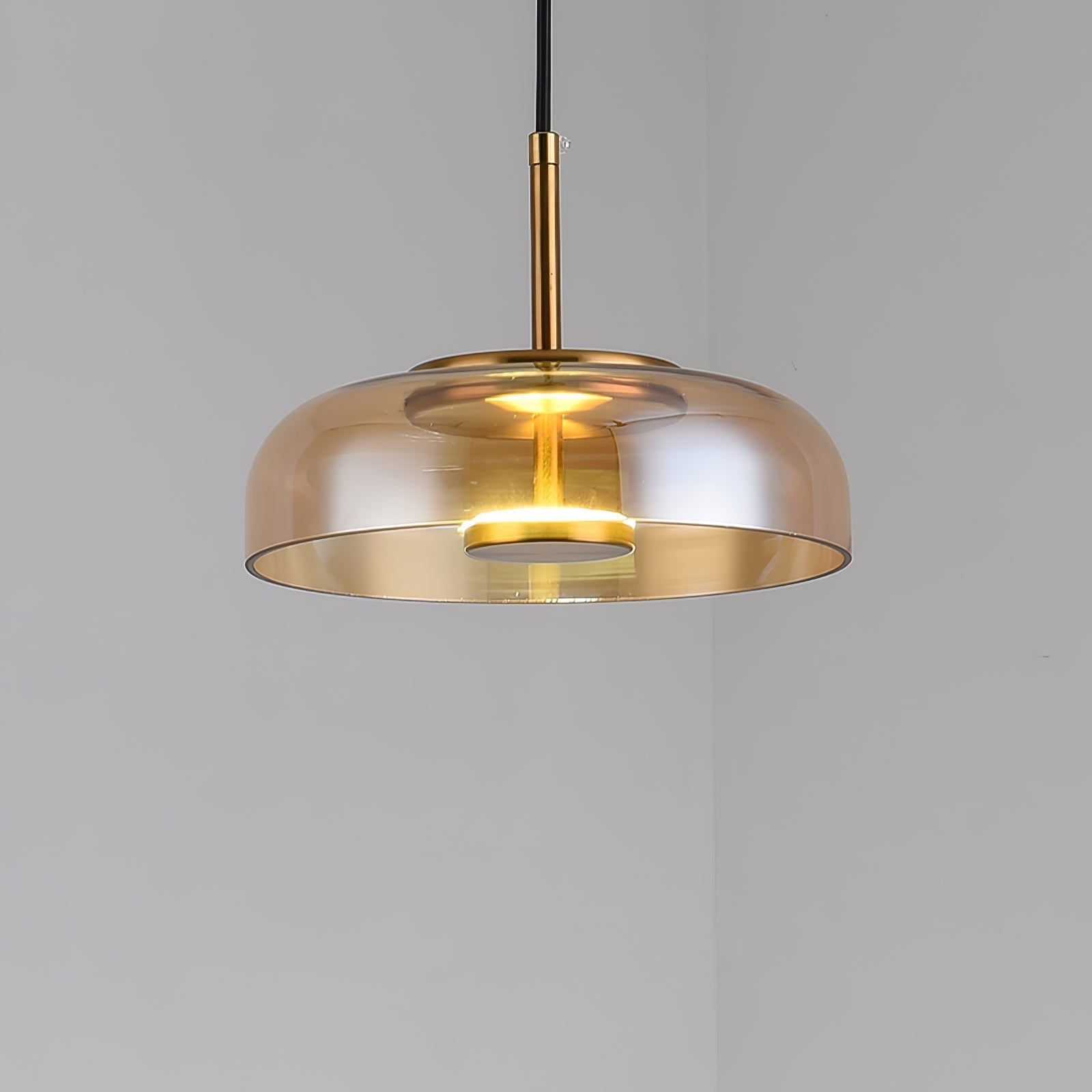 Lumineo Brass and Glass Solar Pendant Light for Warm Modern Ambience