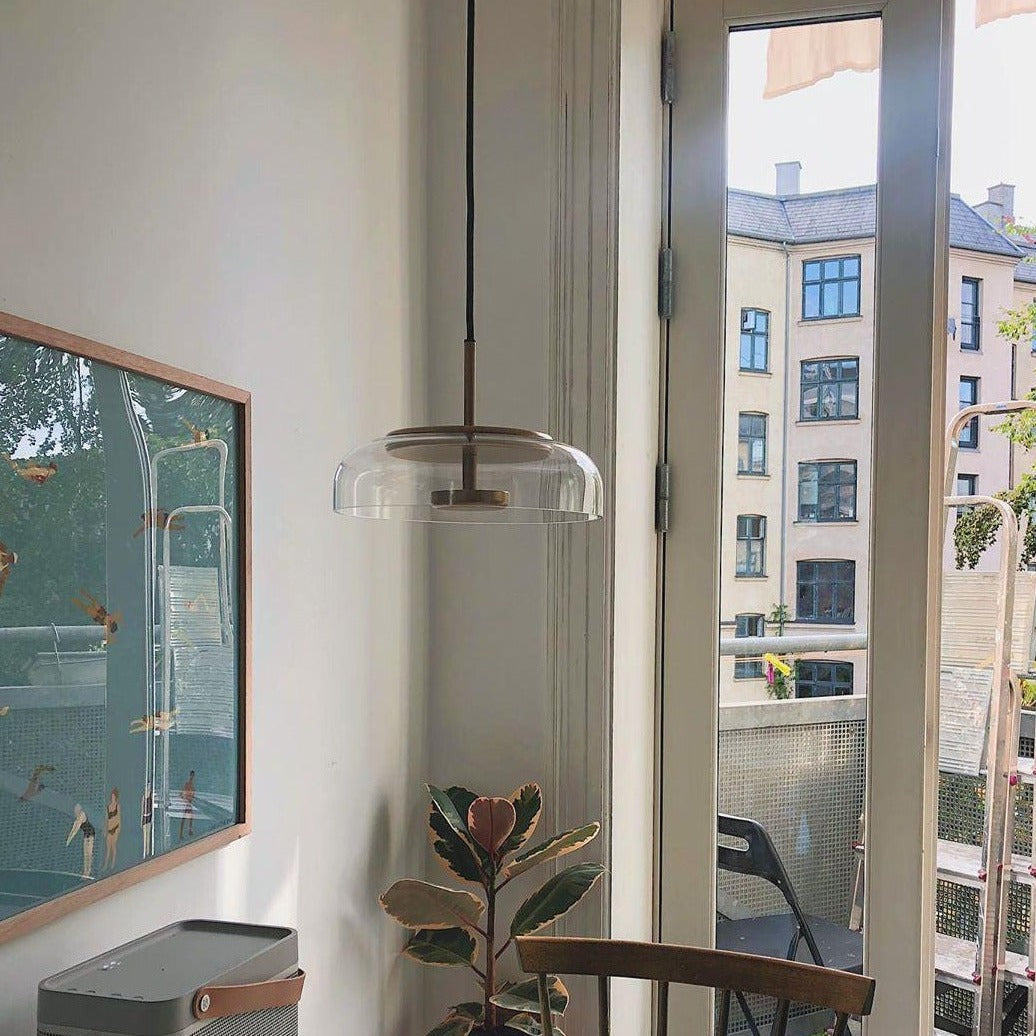 Lumineo Brass and Glass Solar Pendant Light for Warm Modern Ambience