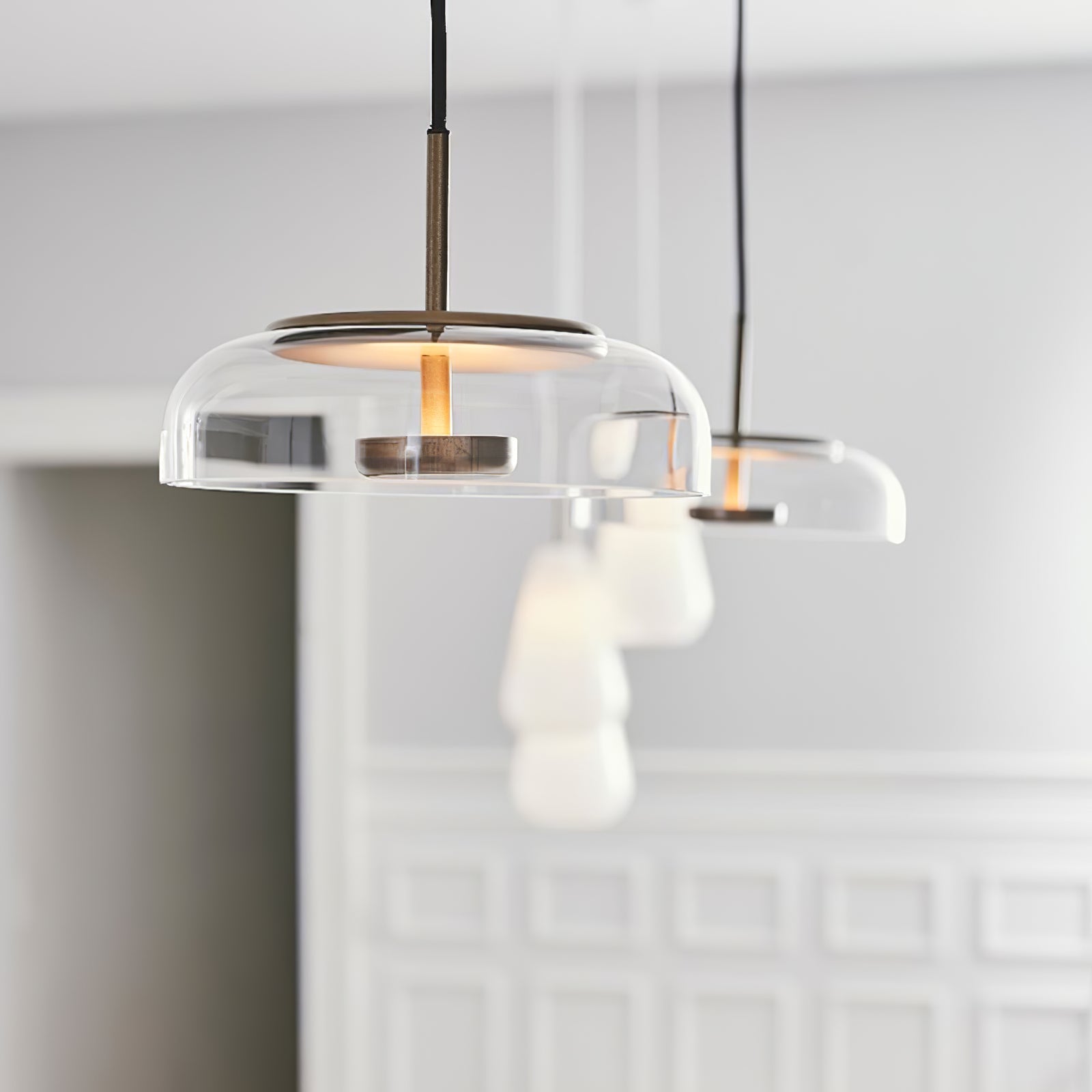 Lumineo Brass and Glass Solar Pendant Light for Warm Modern Ambience