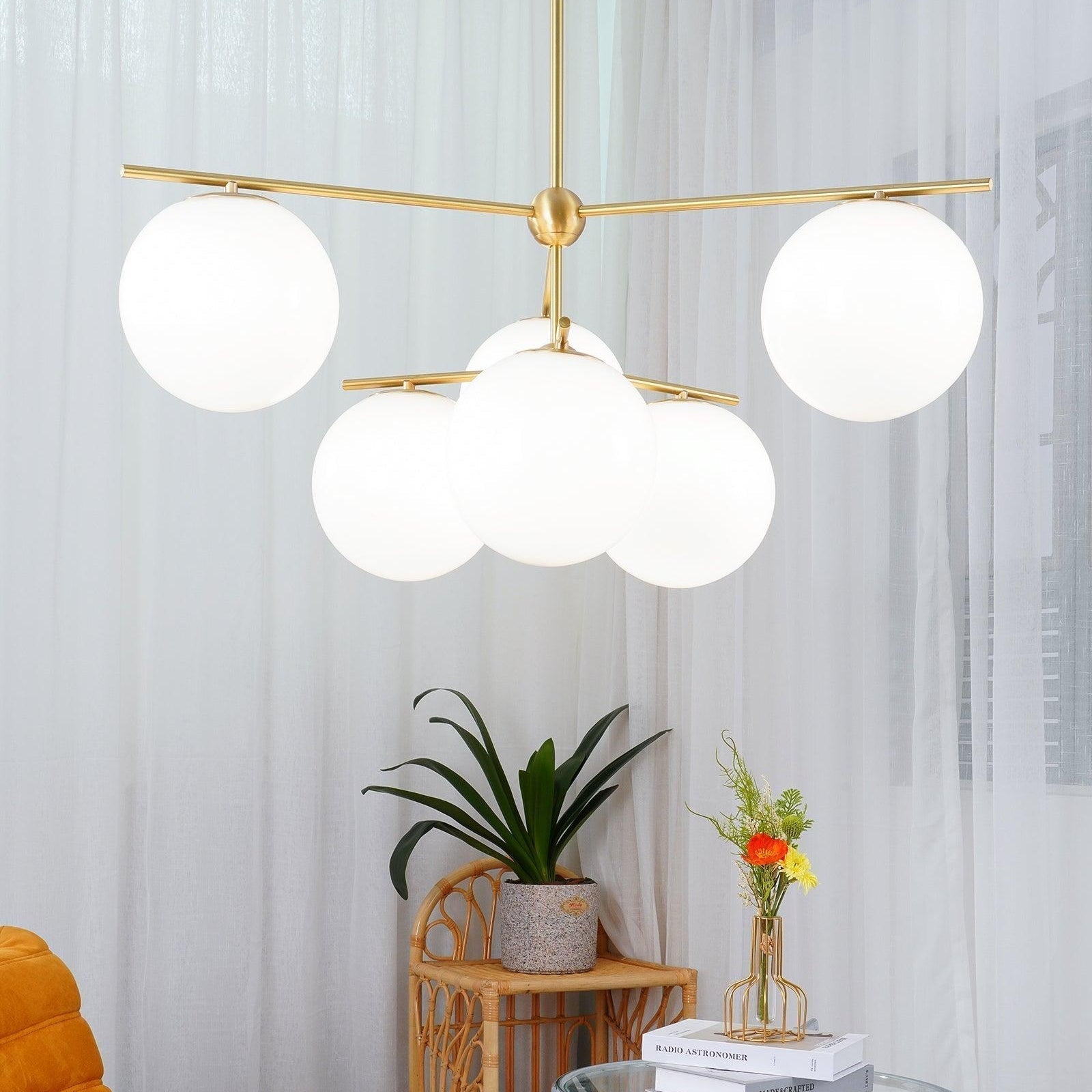 Liora | Luxury Brass Chandelier With Glass Orbs For Dining