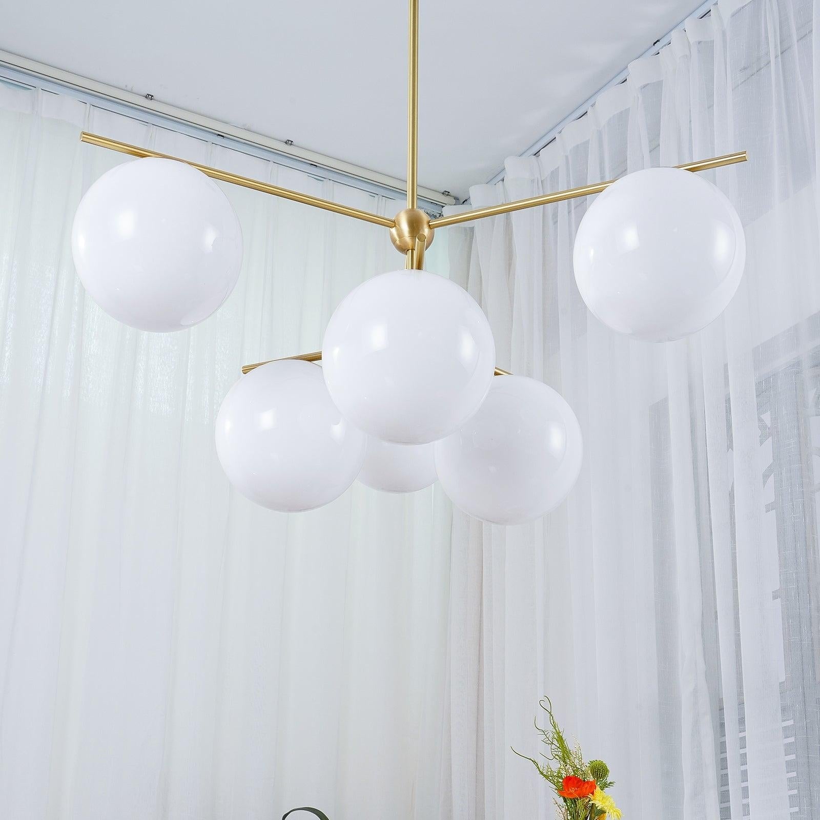 Liora | Luxury Brass Chandelier With Glass Orbs For Dining