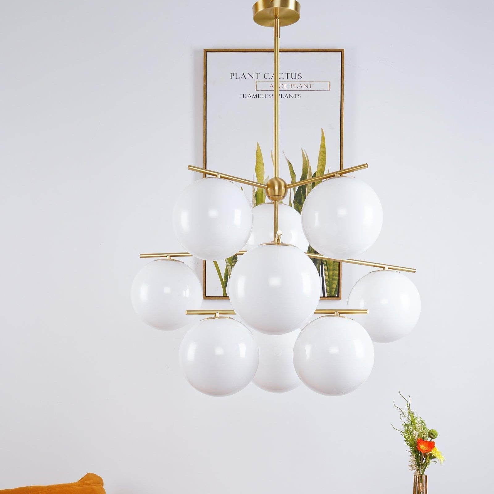Liora | Luxury Brass Chandelier With Glass Orbs For Dining