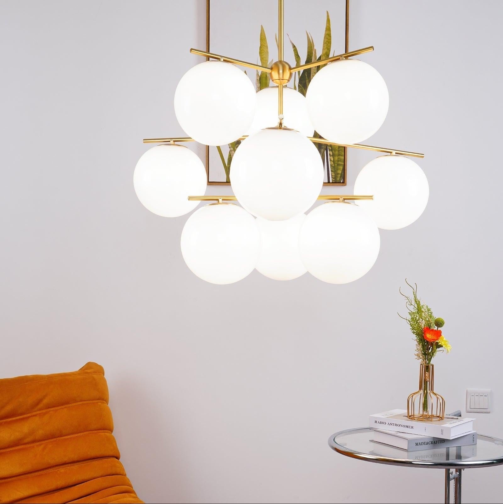 Liora | Luxury Brass Chandelier With Glass Orbs For Dining