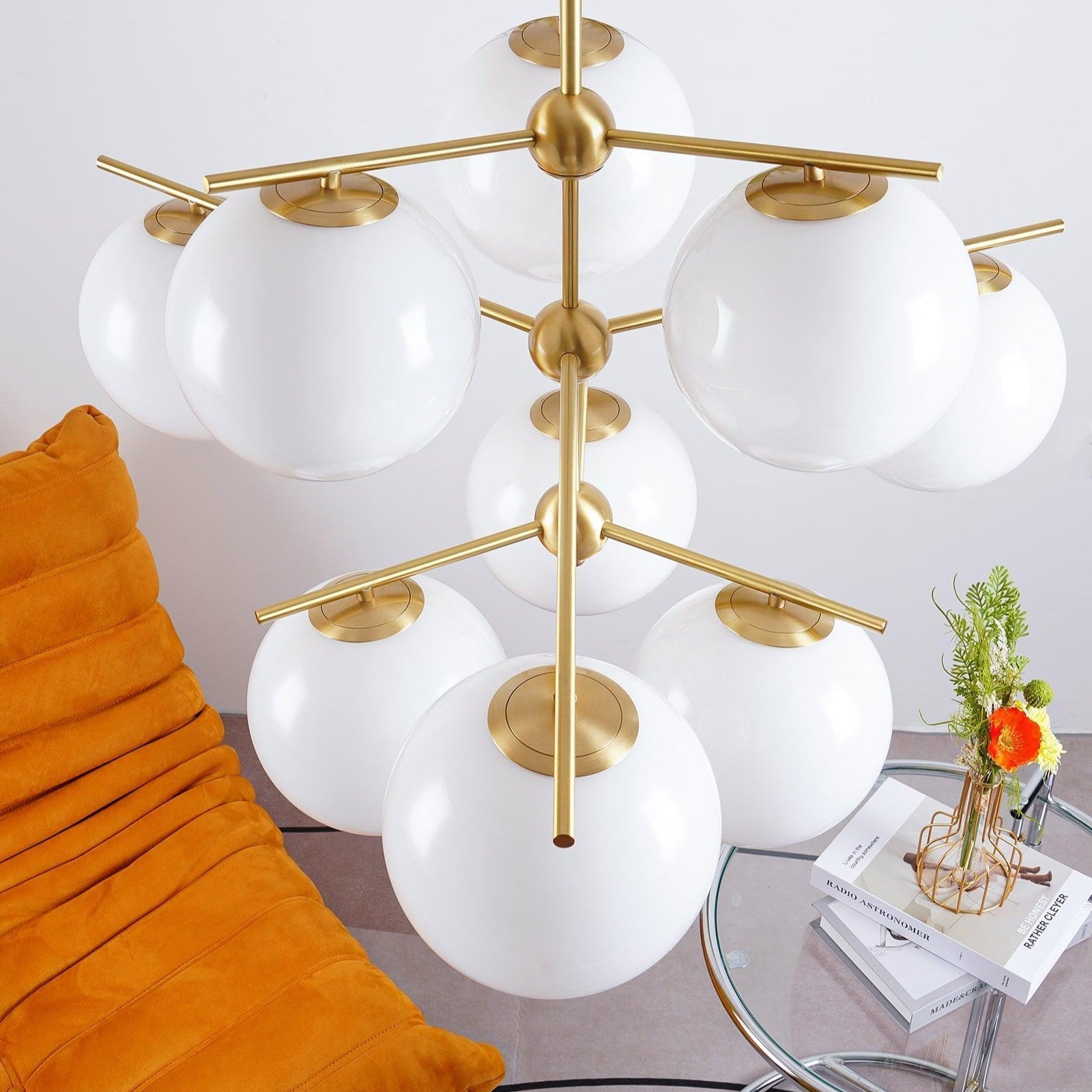Liora | Luxury Brass Chandelier With Glass Orbs For Dining
