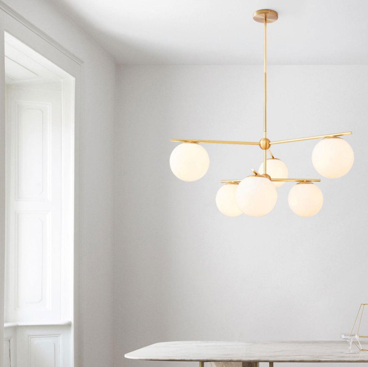 Liora | Luxury Brass Chandelier With Glass Orbs For Dining