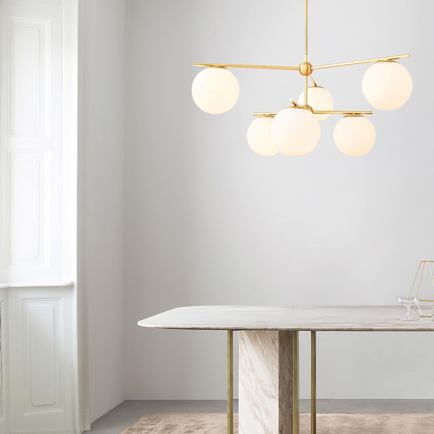 Liora | Luxury Brass Chandelier With Glass Orbs For Dining
