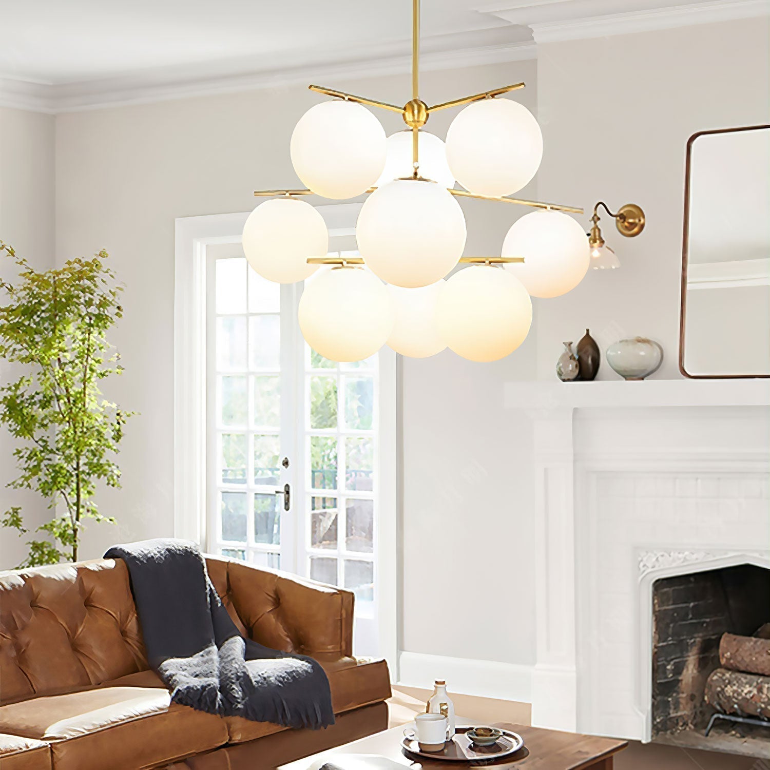Liora | Luxury Brass Chandelier With Glass Orbs For Dining
