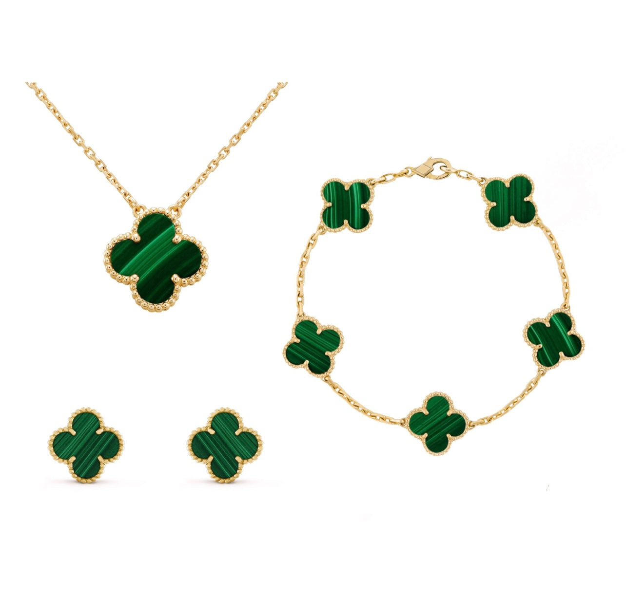Shamrock Jewelry Set In Mother Of Pearl With Gold Plated Finish