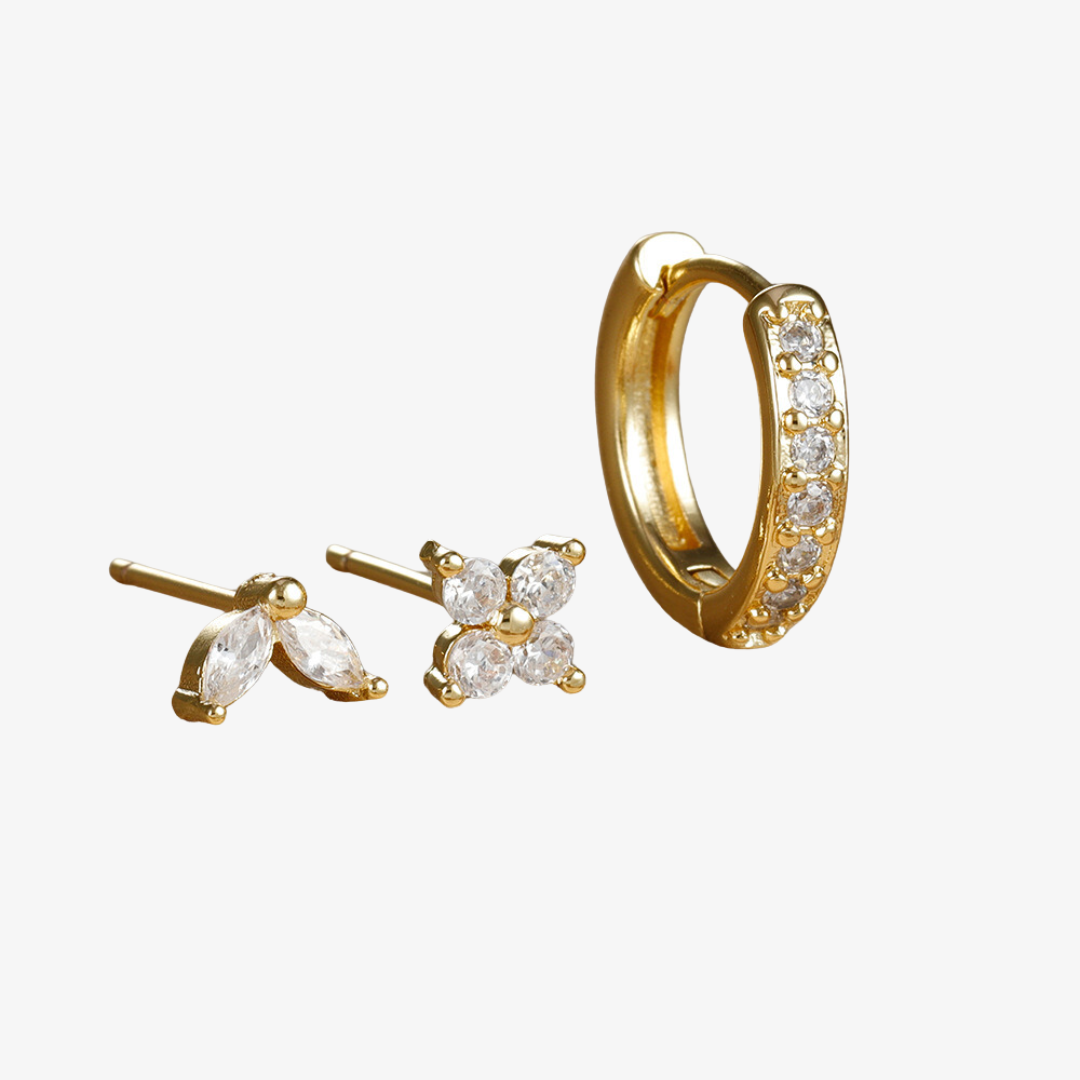 Ensemble de boucles d'oreilles trio tulipe à anneau et clou