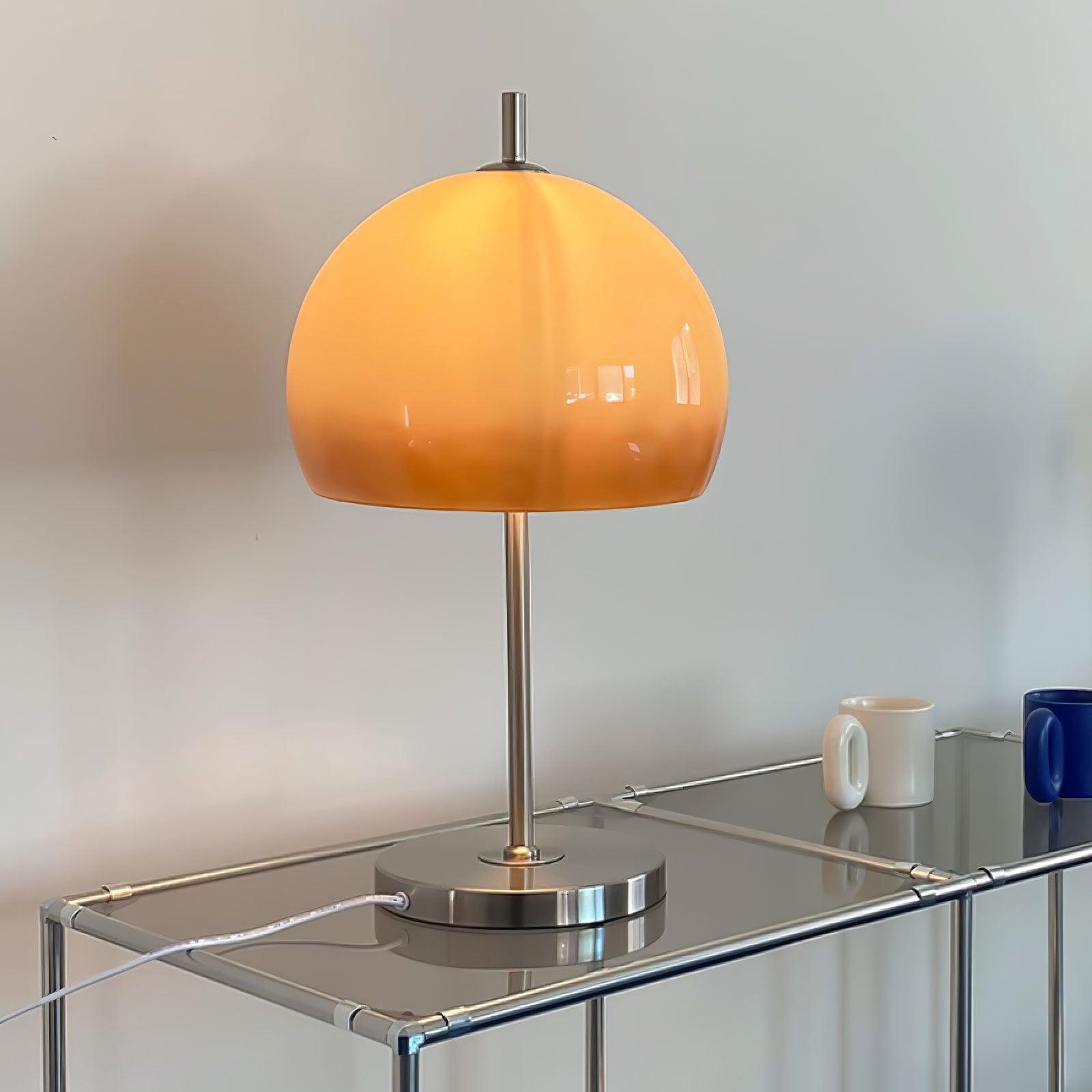 Aurelia Amber Glass Mushroom Bauhaus Table Lamp With Soft Glow