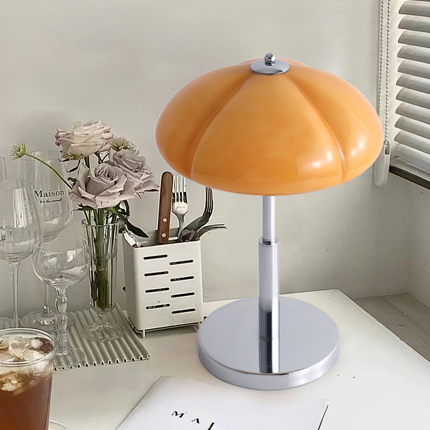 Aurelia Amber Glass Mushroom Bauhaus Table Lamp With Soft Glow
