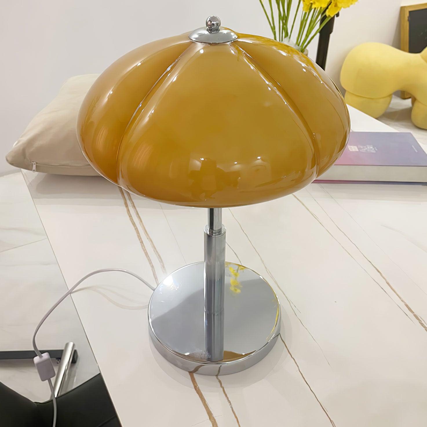 Aurelia Amber Glass Mushroom Bauhaus Table Lamp With Soft Glow