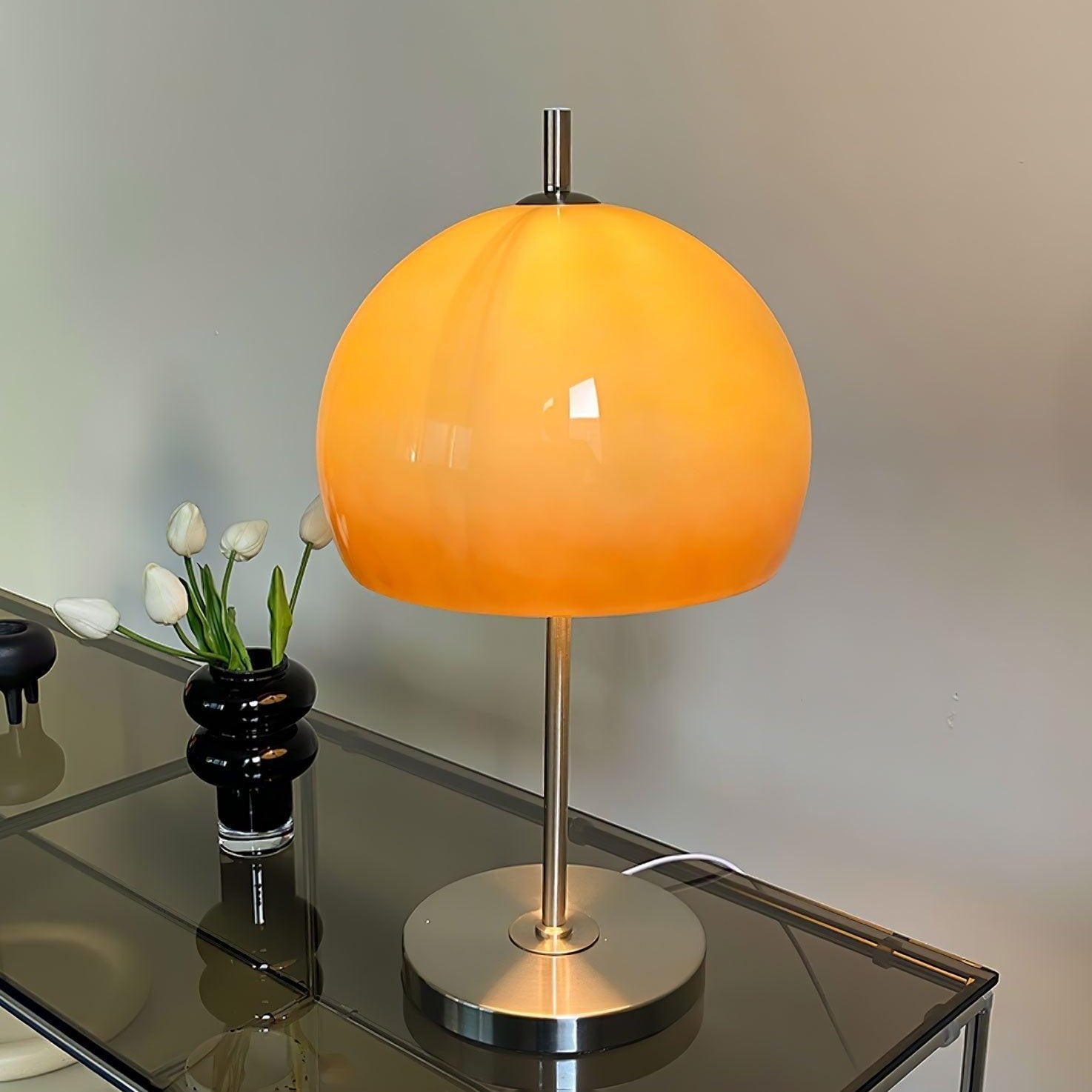 Aurelia Amber Glass Mushroom Bauhaus Table Lamp With Soft Glow