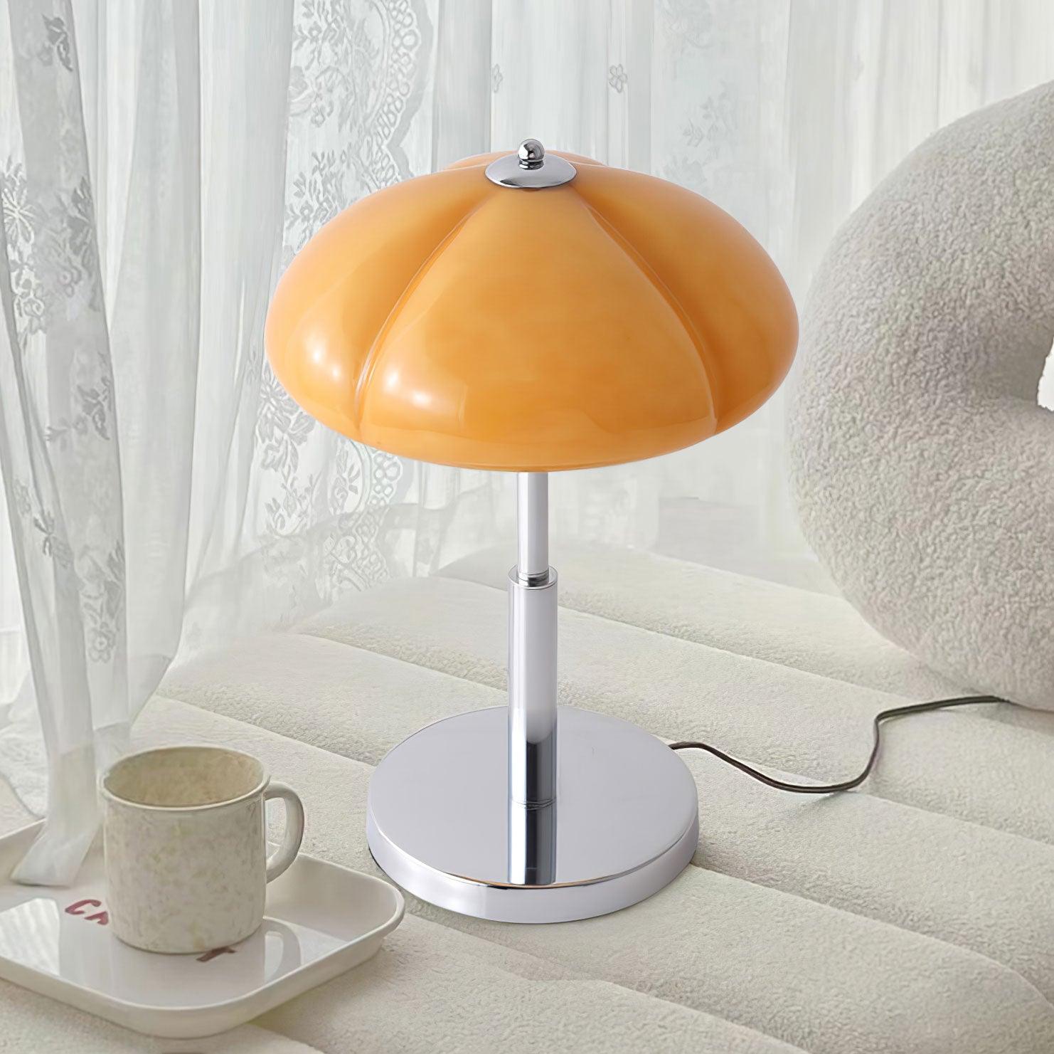 Aurelia Amber Glass Mushroom Bauhaus Table Lamp With Soft Glow