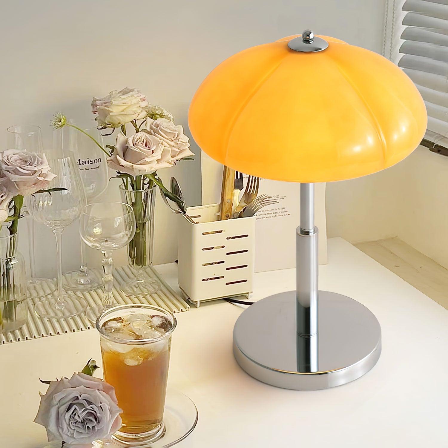 Aurelia Amber Glass Mushroom Bauhaus Table Lamp With Soft Glow
