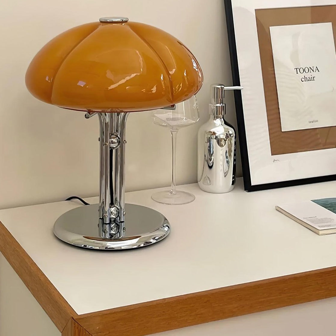 Aurelia Amber Glass Mushroom Bauhaus Table Lamp With Soft Glow