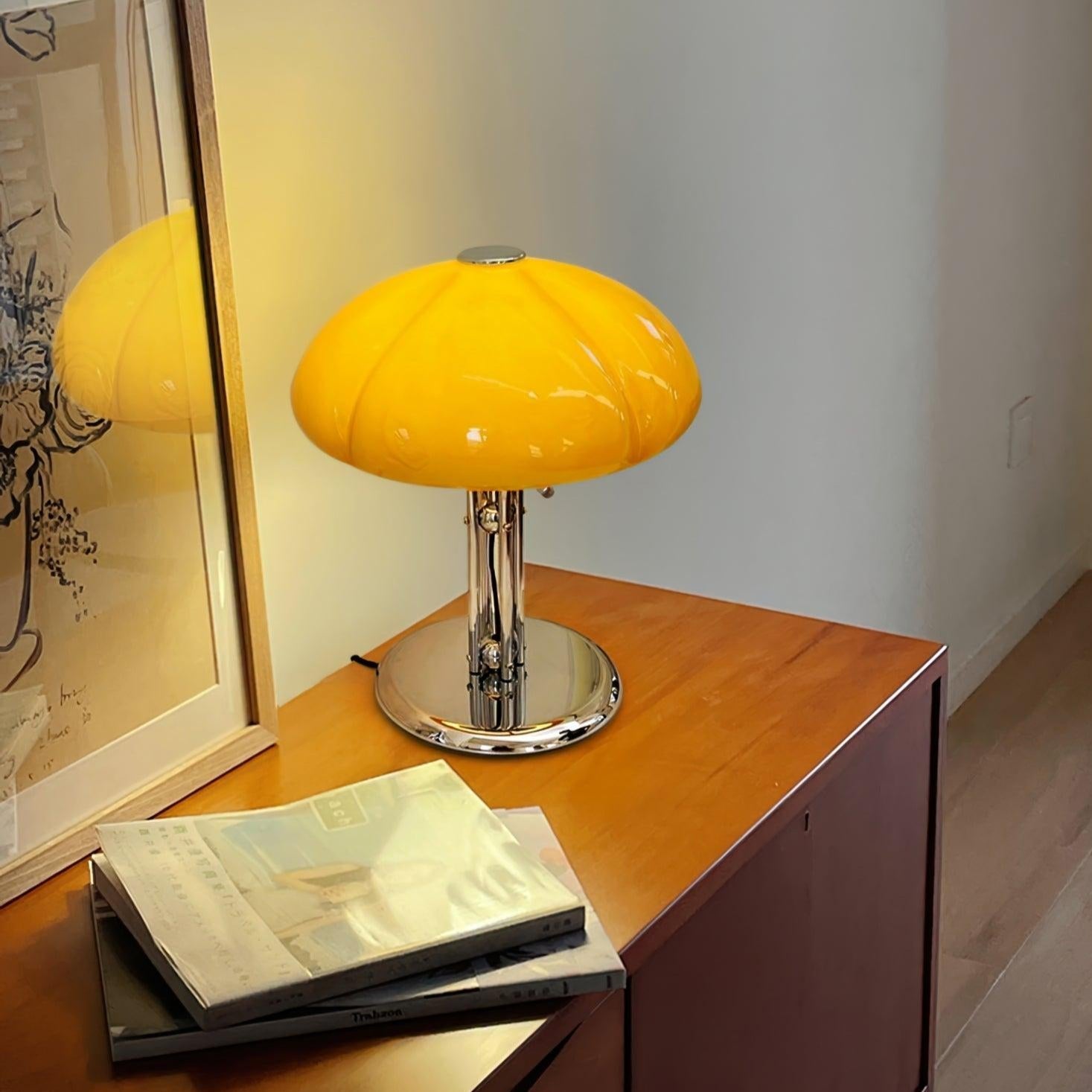 Aurelia Amber Glass Mushroom Bauhaus Table Lamp With Soft Glow