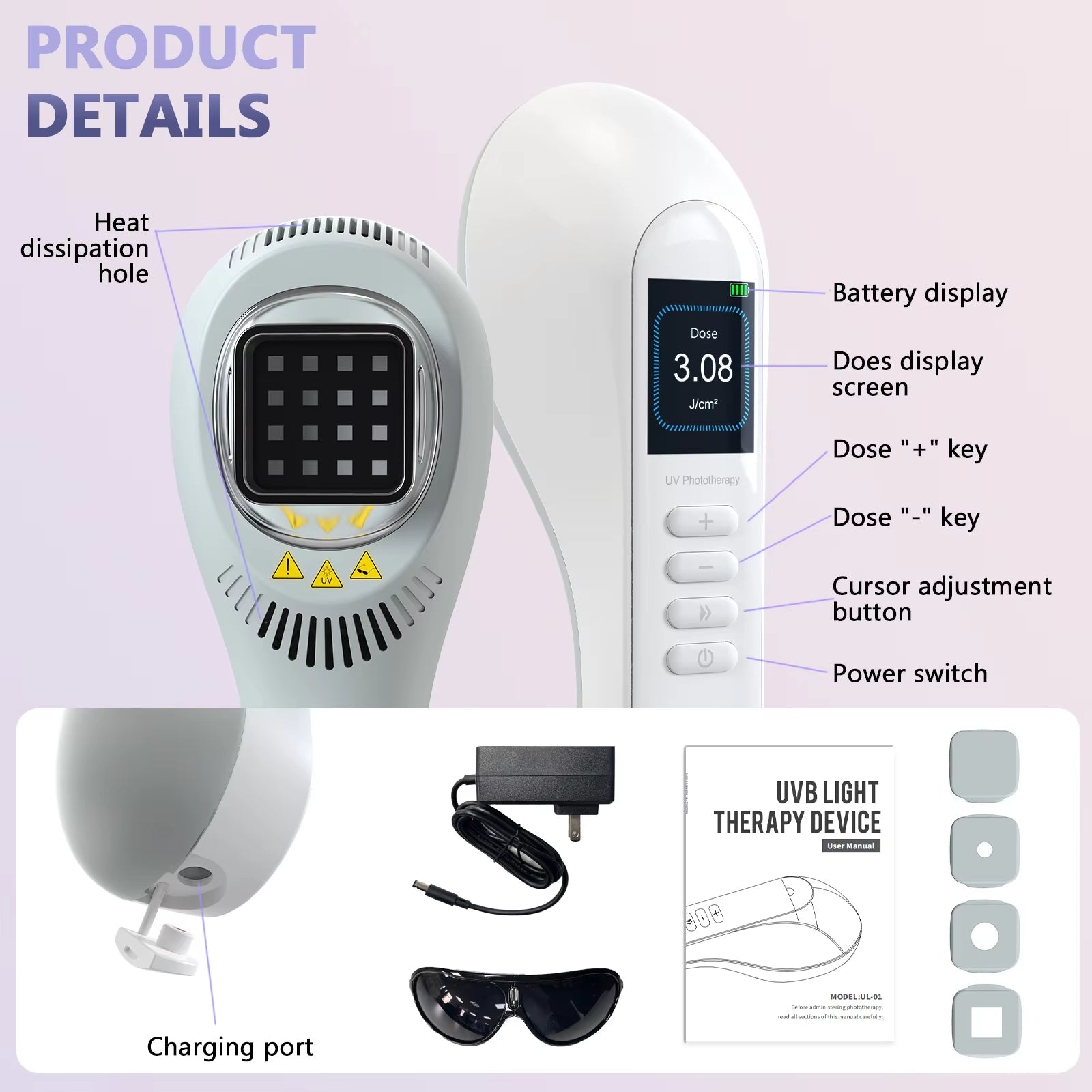 308 Nm UVB Fototerapilampe til Ansigt, Hals og Lemmer