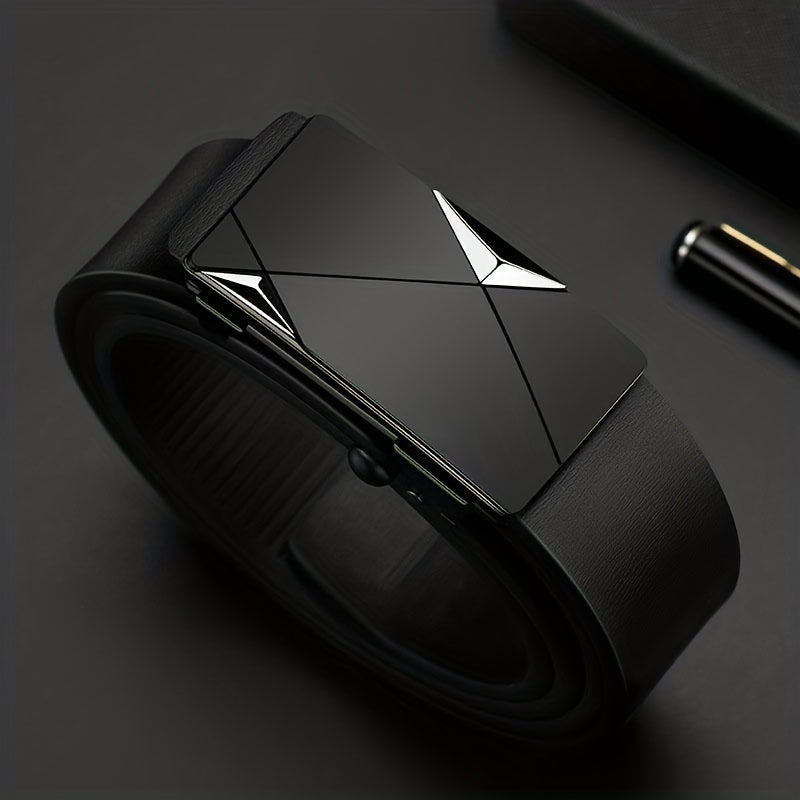 Automaattisoljellinen aito nahkavyö miehille - säädettävä naudannahkainen vyötärövyö