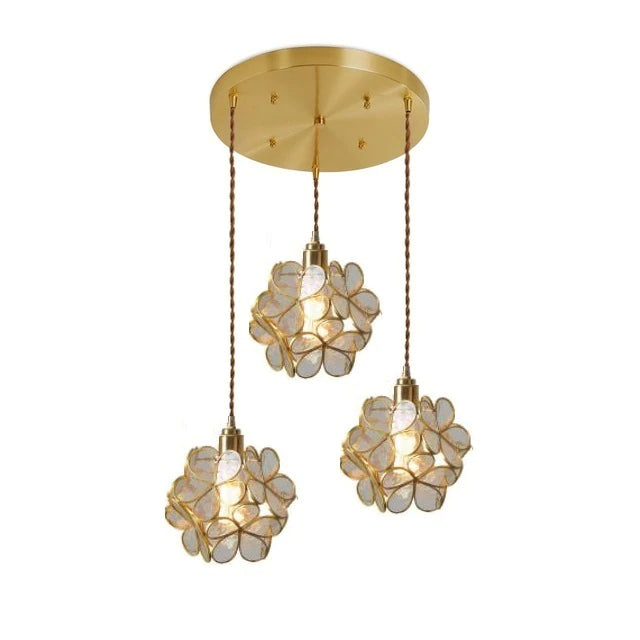 Nordic Glass Petal Pendant Light In Brass, Hand-Stitched