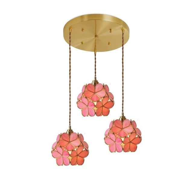 Nordic Glass Petal Pendant Light In Brass, Hand-Stitched