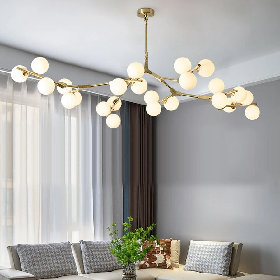 Arbora Branch Chandelier With Clouded Glass Orbs For Glow