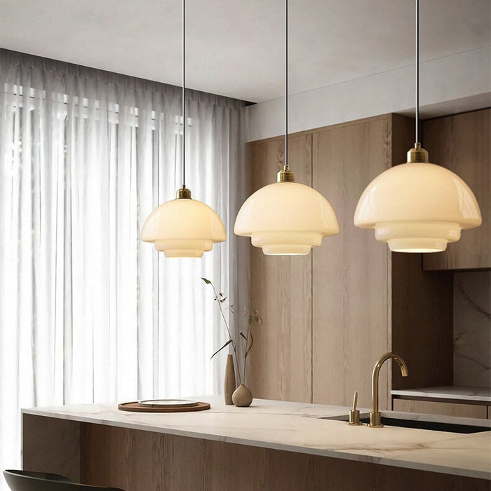 Ardelle | Ivory Glass Pendant Light In Mid-Century Style