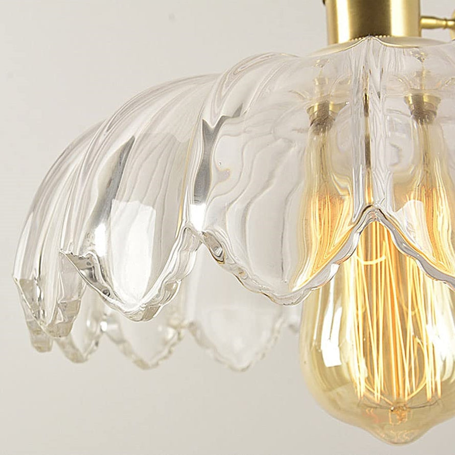 Vintage Floral Glass Pendant Lamp with Copper Details