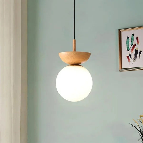 Norrin Nordic Half-Wood Pendant Light With Water-Transfer Wood Finish