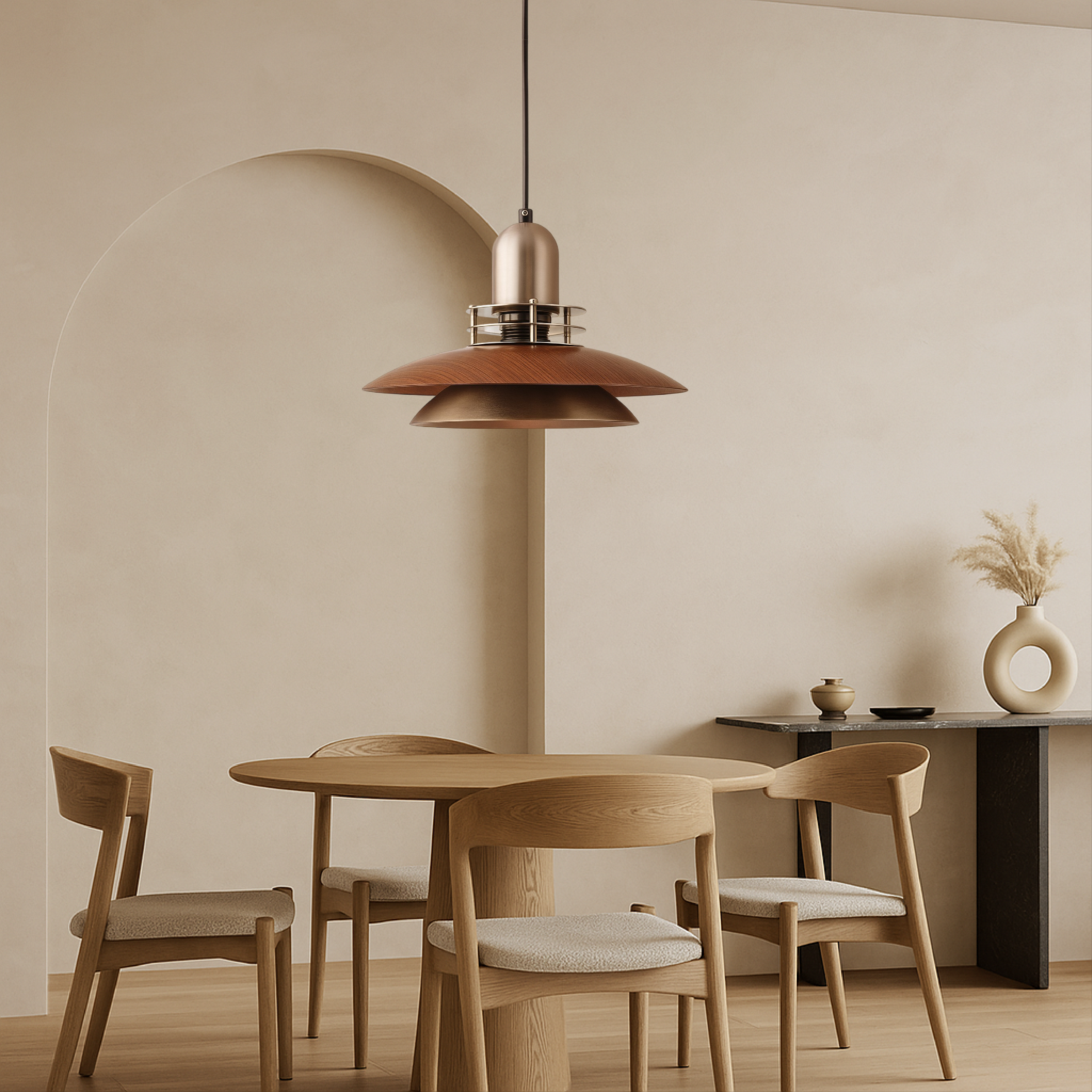 Lunera | Layered Walnut Wood Pendant Lamp For Dining