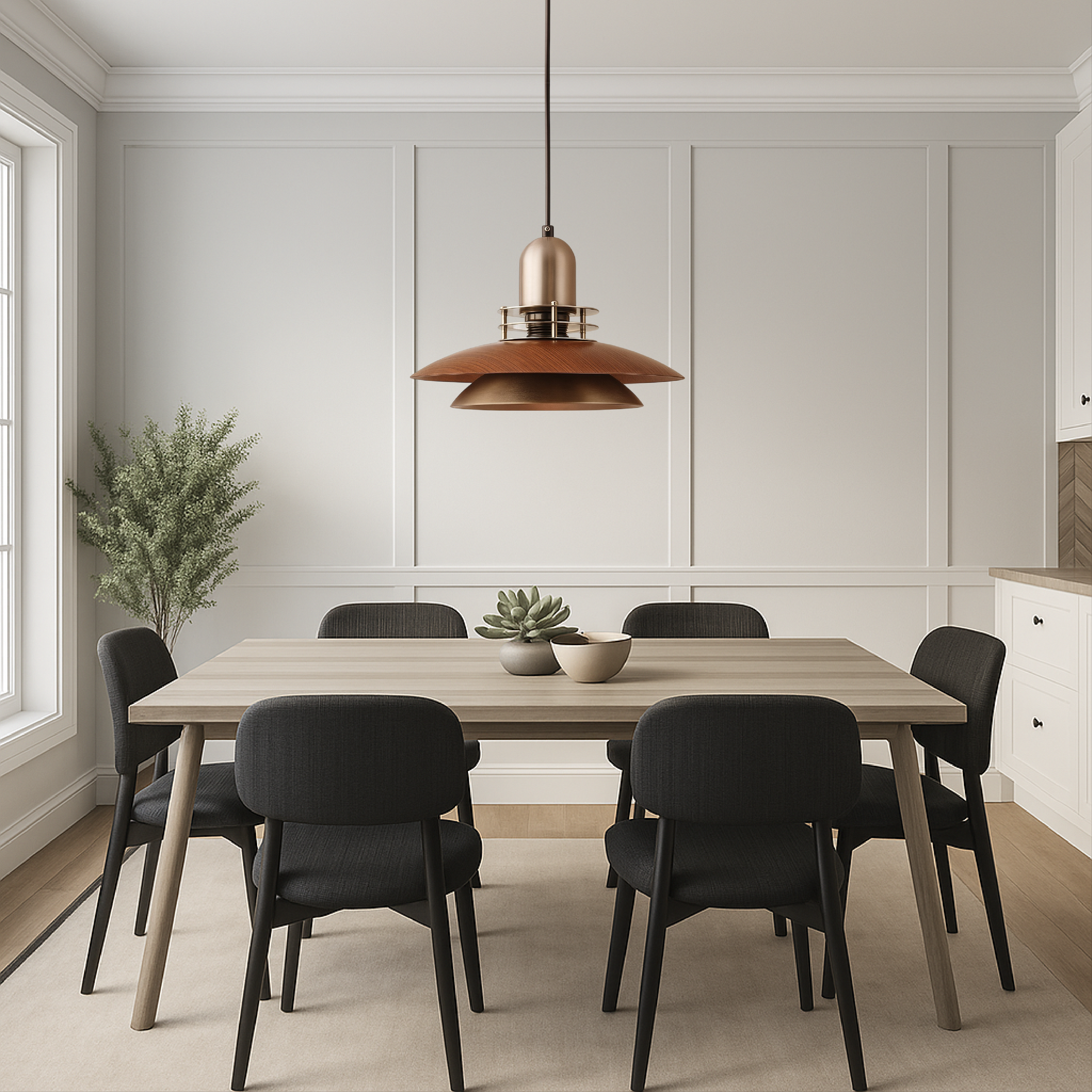 Lunera | Layered Walnut Wood Pendant Lamp For Dining