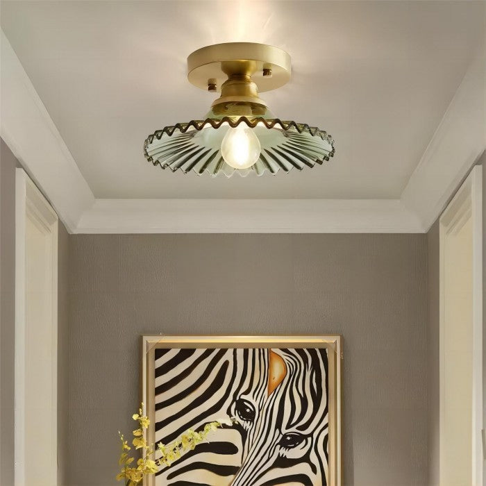 Clear Glass Vintage Ribbed Petal Ceiling Light Fixture