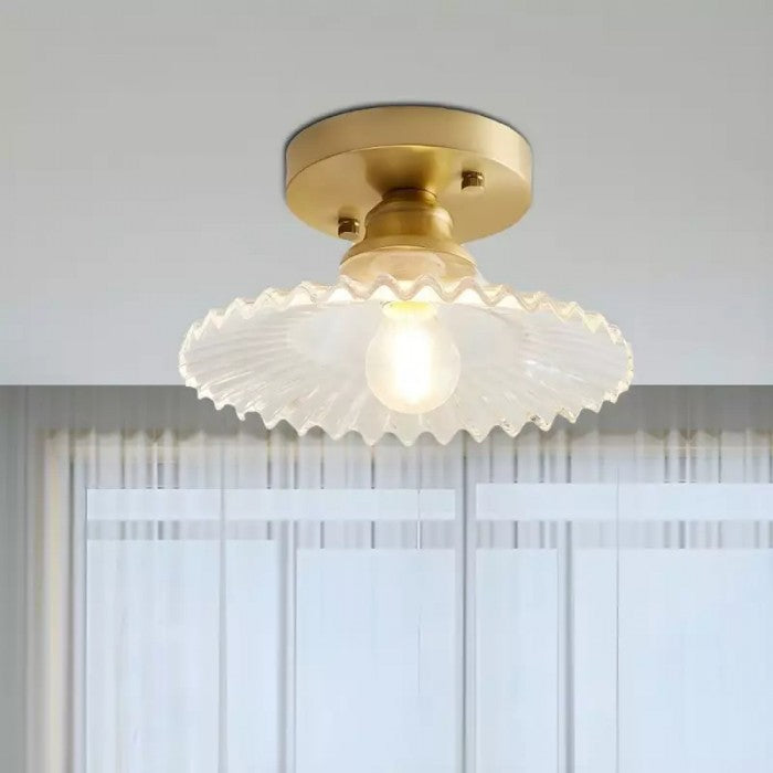 Clear Glass Vintage Ribbed Petal Ceiling Light Fixture
