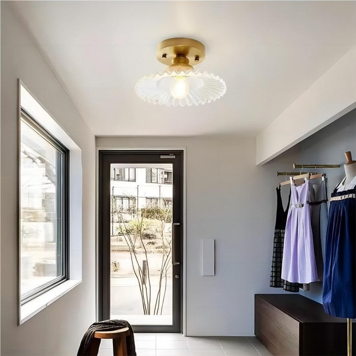 Clear Glass Vintage Ribbed Petal Ceiling Light Fixture