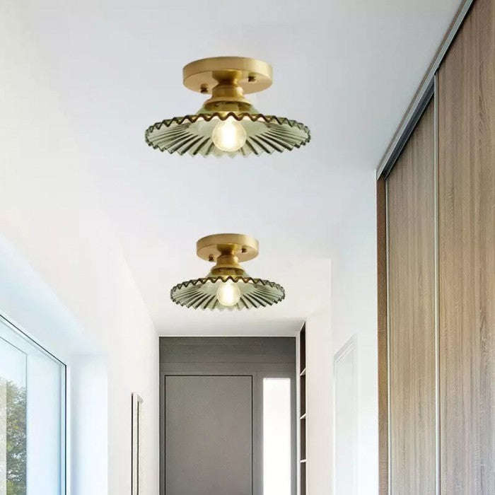 Clear Glass Vintage Ribbed Petal Ceiling Light Fixture