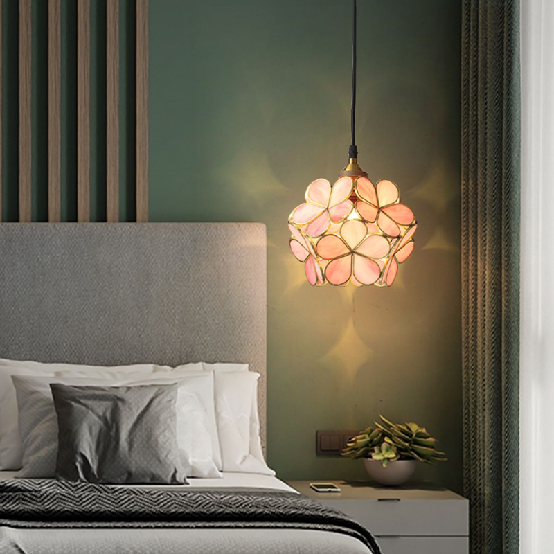 Nordic Glass Petal Pendant Light In Brass, Hand-Stitched