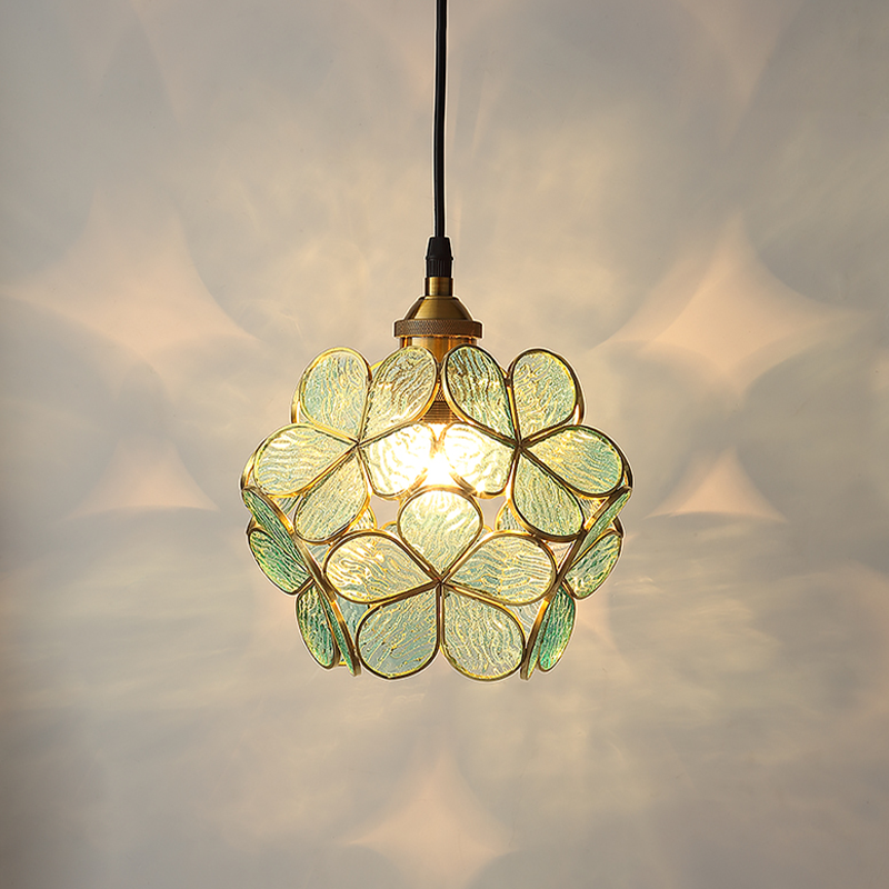 Nordic Glass Petal Pendant Light In Brass, Hand-Stitched