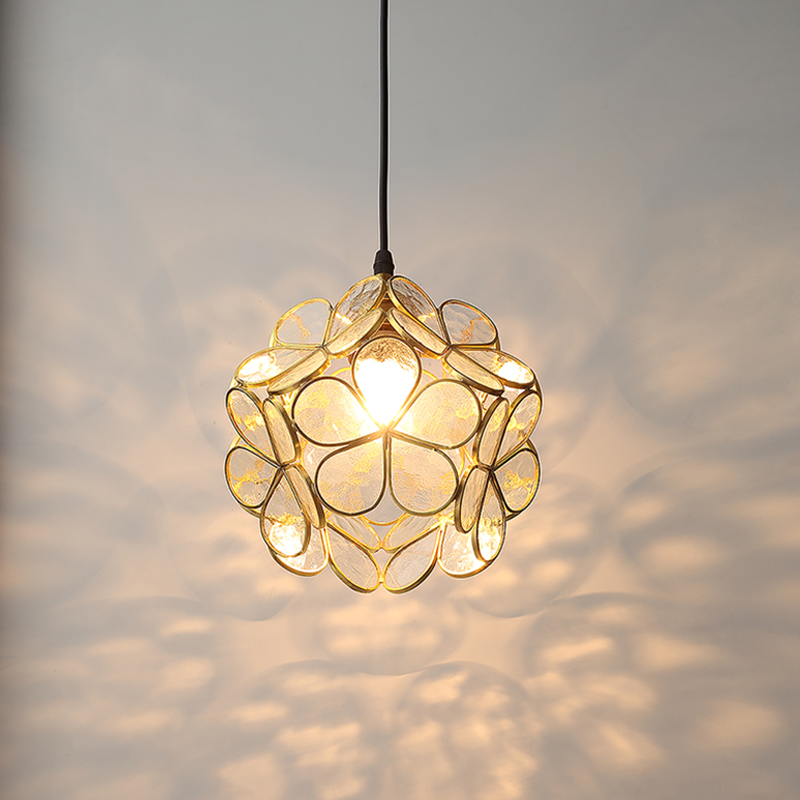 Nordic Glass Petal Pendant Light In Brass, Hand-Stitched