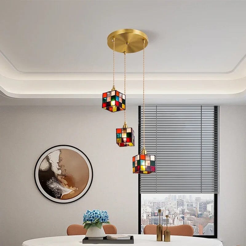 PrismCube Glass Pendant Light Hand-Painted Retro Style