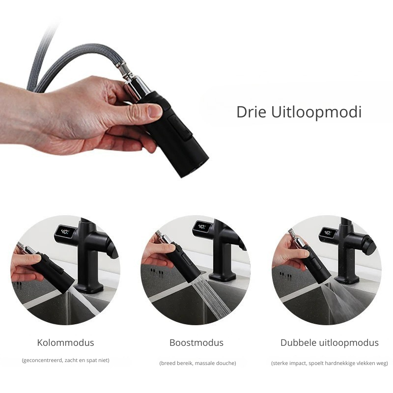 Torneira de Cozinha Extensível Aureo com Bico Giratório e Ecrã Digital