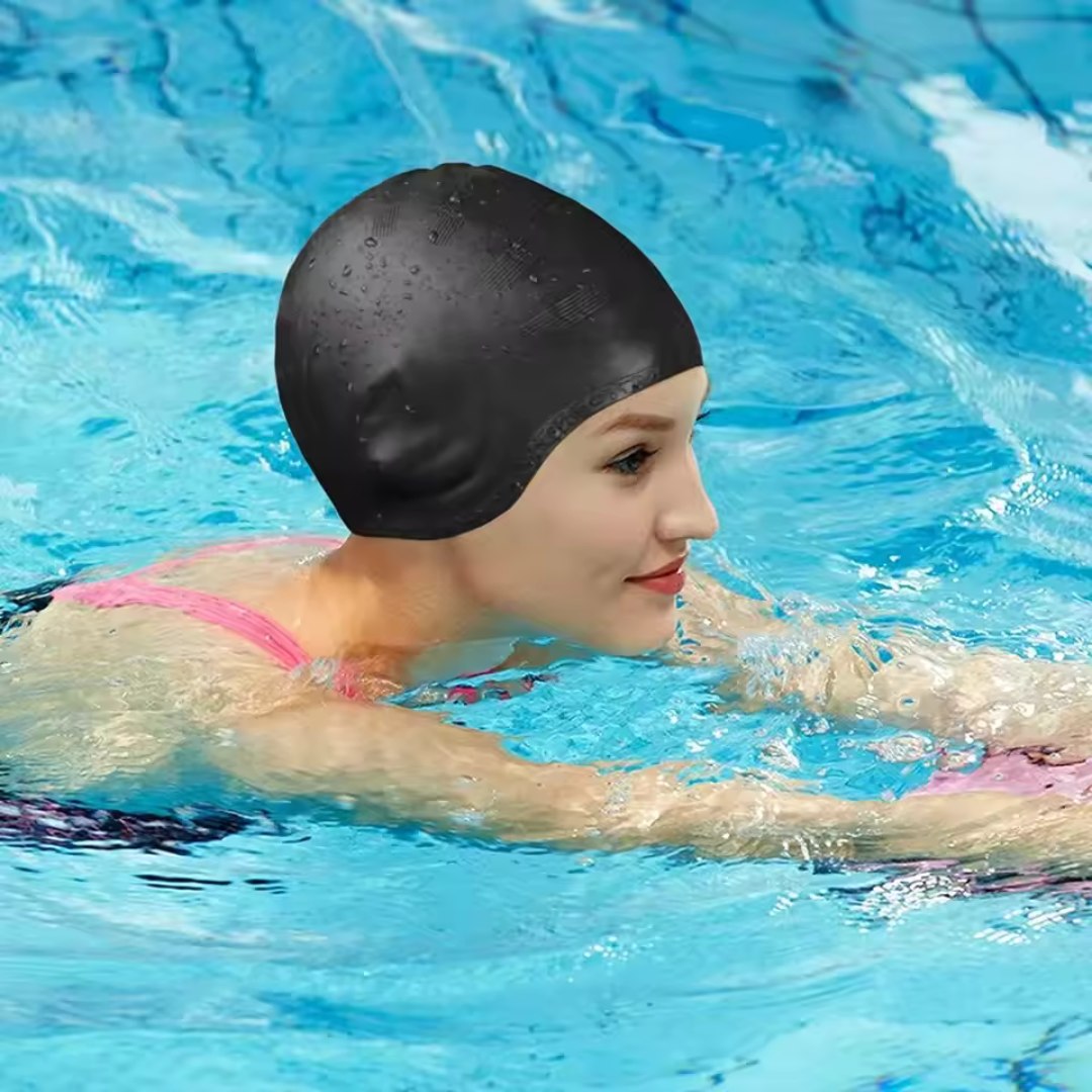 Aqualuxe Silicone Swim Cap With Ear Protection For Long Hair