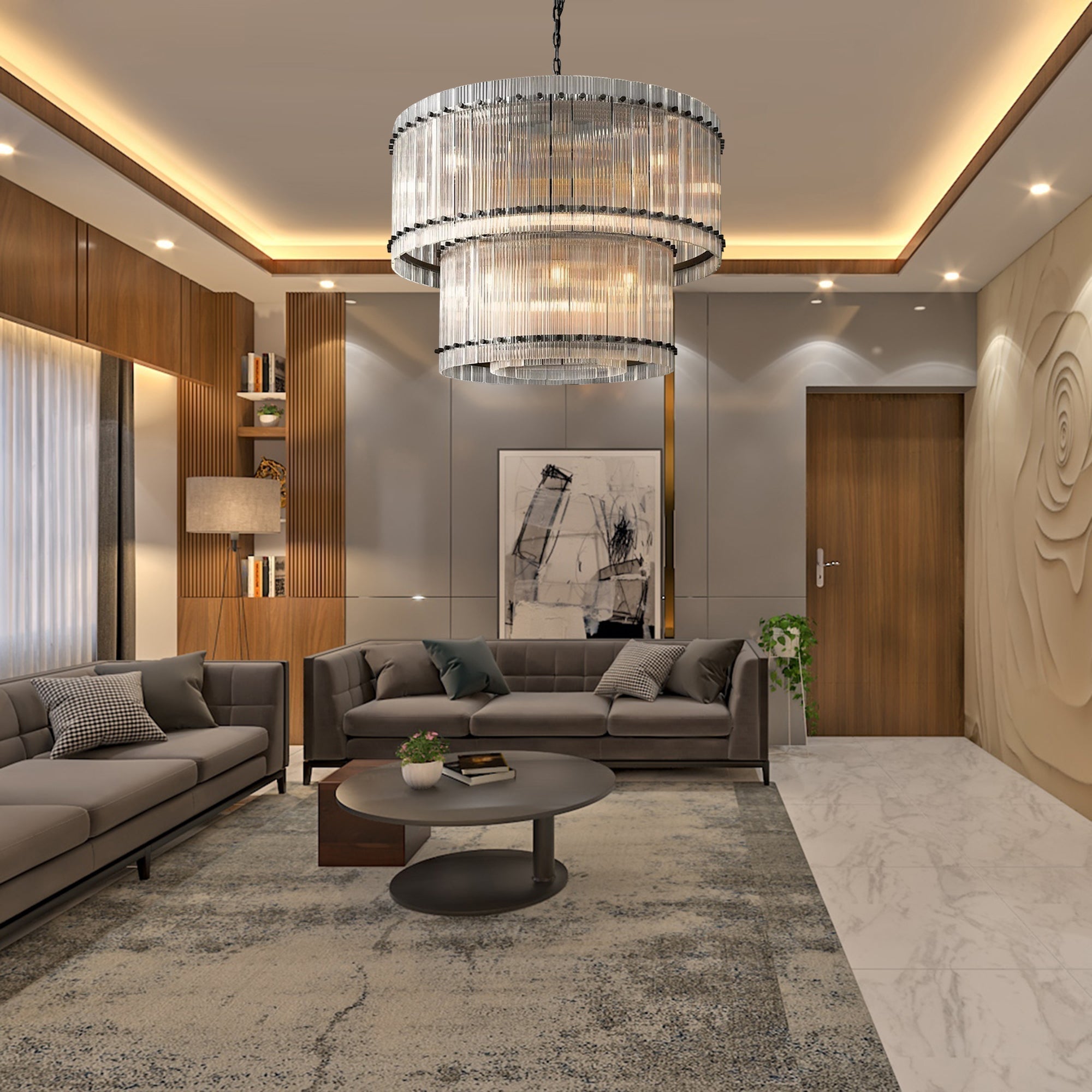 NovaLuxe Crystal Chandelier With Dual Tiers And Brass Finish