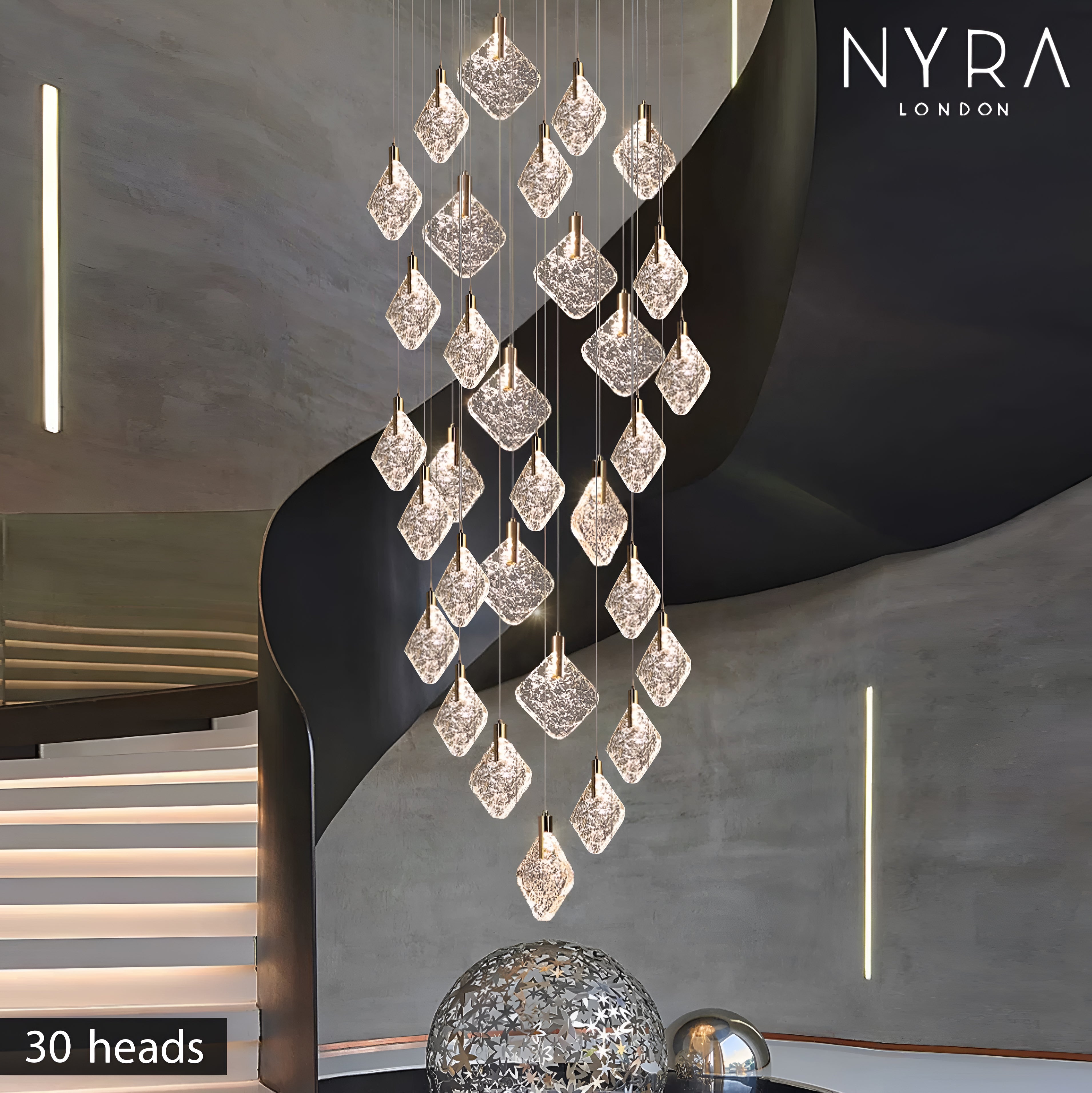 Aurelia Gold Drop LED-krystalllysekrone med glasskrystaller