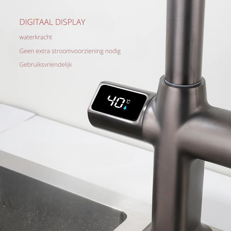 Torneira de Cozinha Extensível Aureo com Bico Giratório e Ecrã Digital