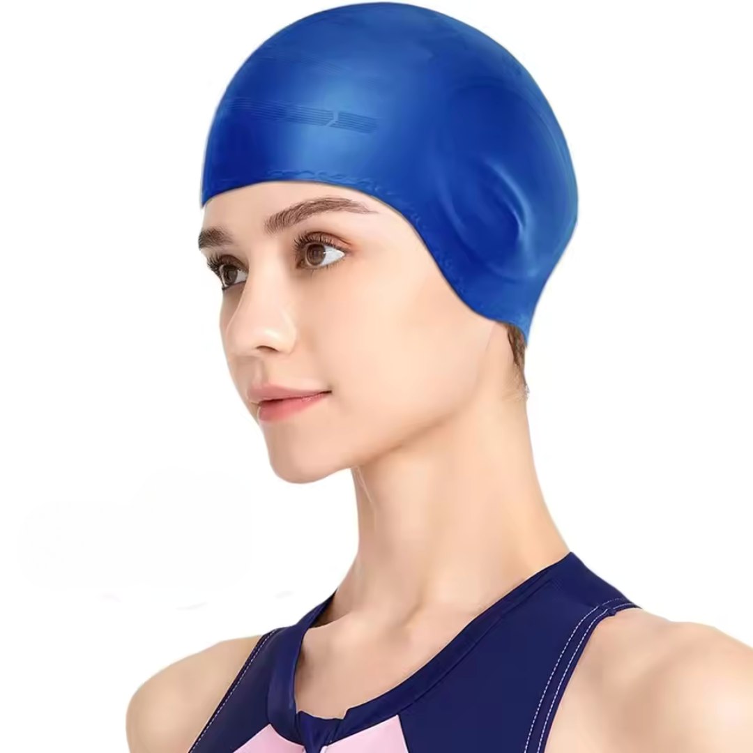 Aqualuxe Silicone Swim Cap With Ear Protection For Long Hair