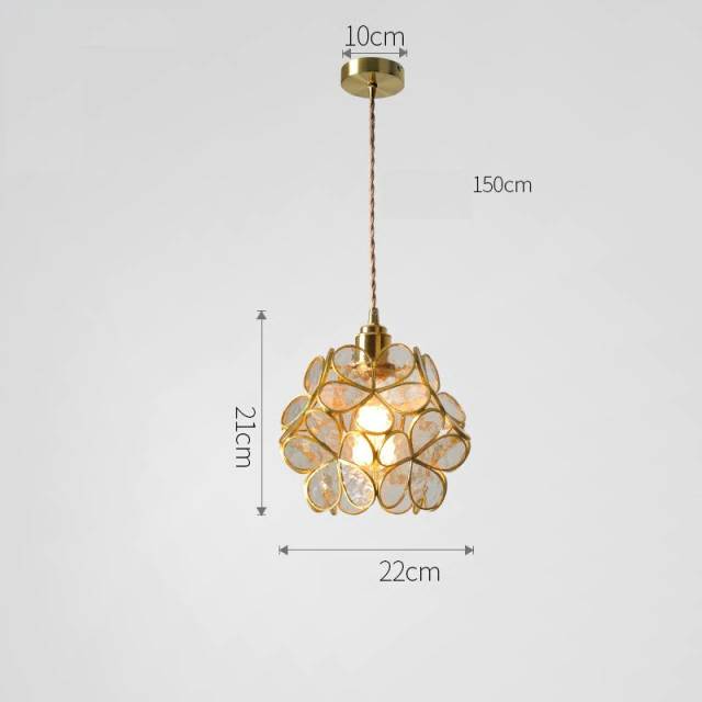Nordic Glass Petal Pendant Light In Brass, Hand-Stitched